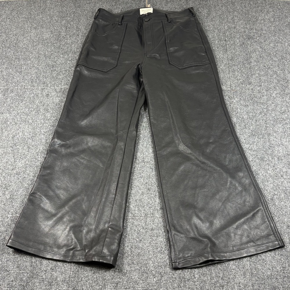Pilcro Anthropologie Wide Leg Faux Leather Pants Black Women's Size 30P (30x26) - Picture 2 of 13